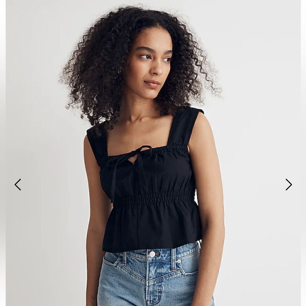Madewell NWT Smocked Tie-Front Tank Top in black size  14